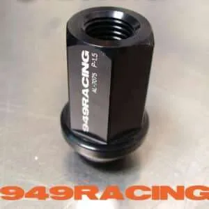 Black 949Racing lug nut, P1.5, M14x1.5, automotive part.