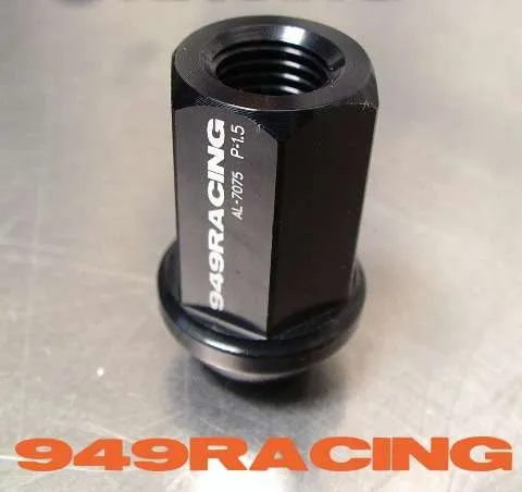 Black 949Racing lug nut, P1.5, M14x1.5, automotive part.