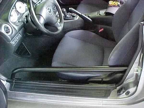 Interior view of a modern vehicle with fabric seats.