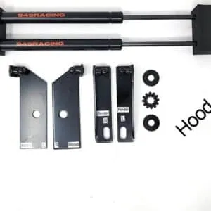 Car hood lift support kit with brackets.