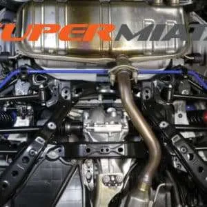 Super Miata car engine and suspension components.