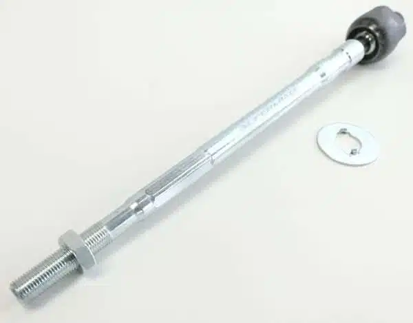 Adjustable metal suspension rod with end fittings.