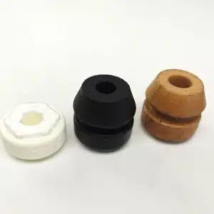 Three rubber pipe seals, varying sizes and colors.